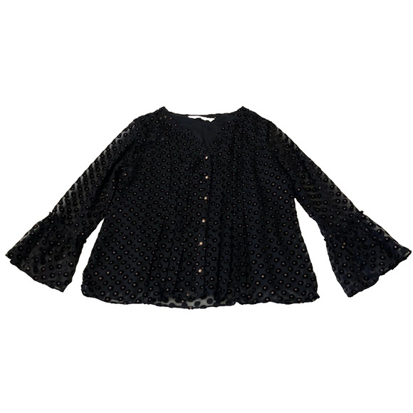 Soft Surroundings Women Sheer Overlay Top PM Black Swiss Dots Flutter Sleeve - Picture 2 of 11
